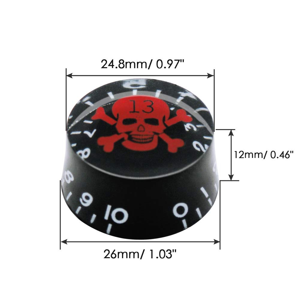mxuteuk 4pcs Skull Electric Guitar Knob Bass Top Hat Knobs Speed Volume Tone Knob AMP Effect Pedal Control Knobs Black with Red