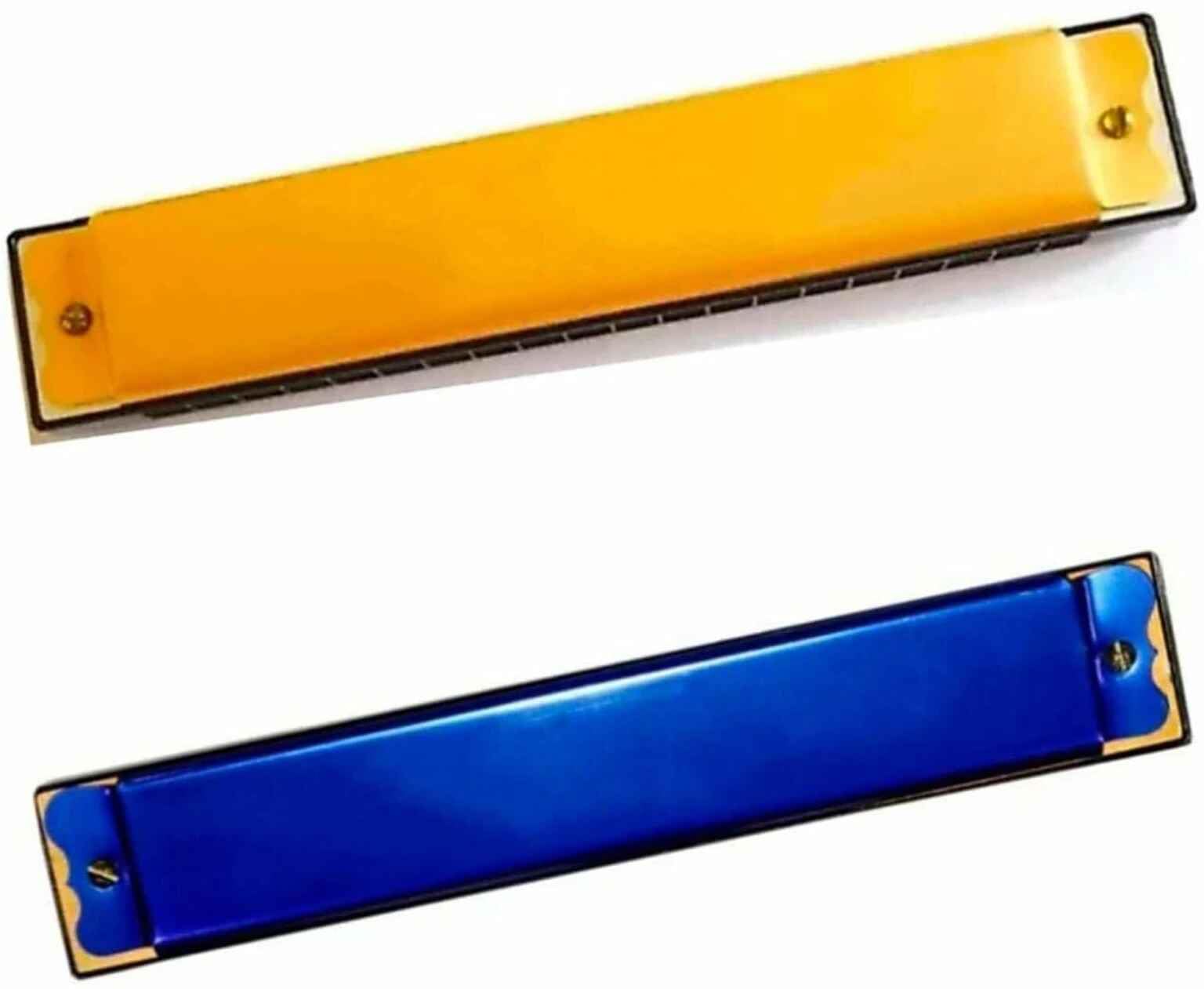 Chromatic Harmonica 24 Hole 48 Tone, Chromatic Mouth Organ Harmonica For Adults,Students And Professionals Blue,Yellow (Pack Of 
