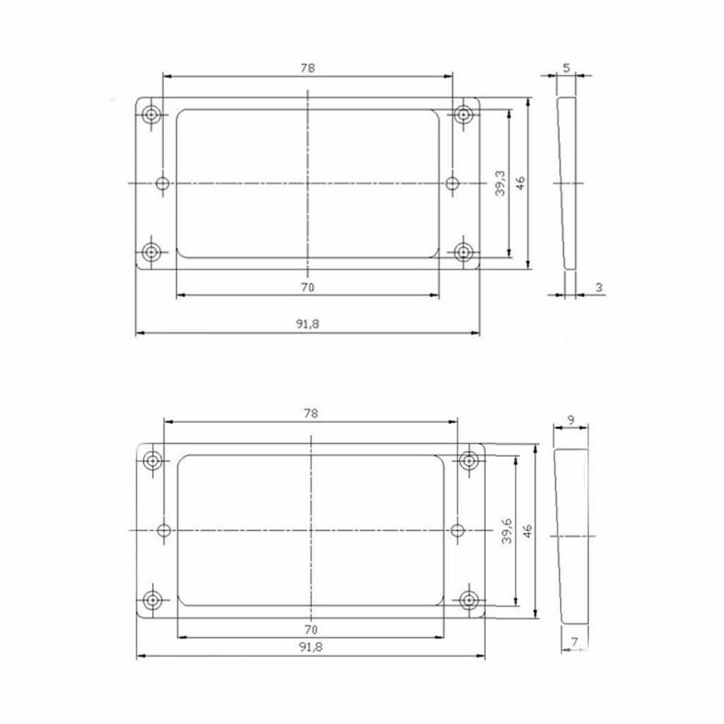 Dopro Set of 2 Plastic Humbucker Pickup Ring Pickup Mounting Frame Flat Bottom 3 * 5 for Neck and 7 * 9 for Bridge Pickup Black
