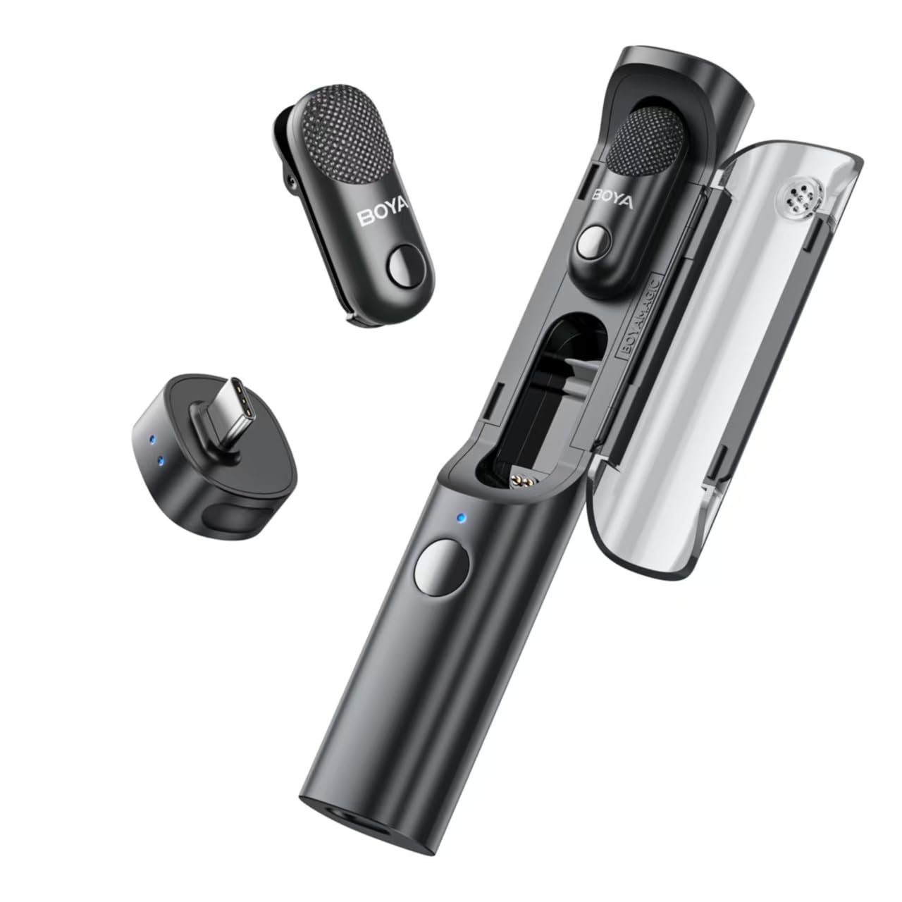 BOYA Magic Wireless Mini Microphones for iPhone 15-16/Android, 4 Form-in-1 Mic, 7g Lightweight, AI Noise Reduction, 48kHz/24bit,