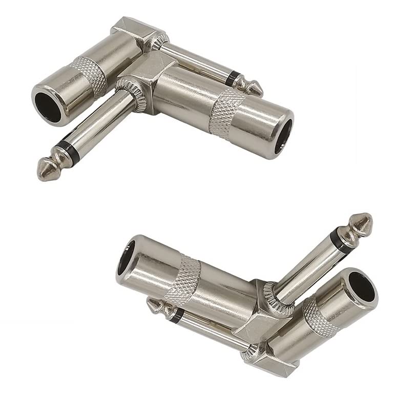 Fdealz [ 4 Pieces ] Metal Right Angle 6.35Mm Plug Male Mono Plug L-Shape Audio Connector 1/4 6.35 90 Degree Jack Solder Connecto