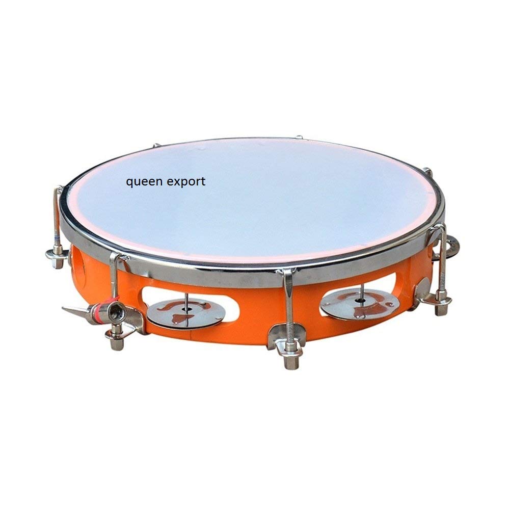 Sai Musicals Tambourine/Kanjira/Dafali Hand Percussion Musical Instrument Fibre Daffli - Orange - With Head