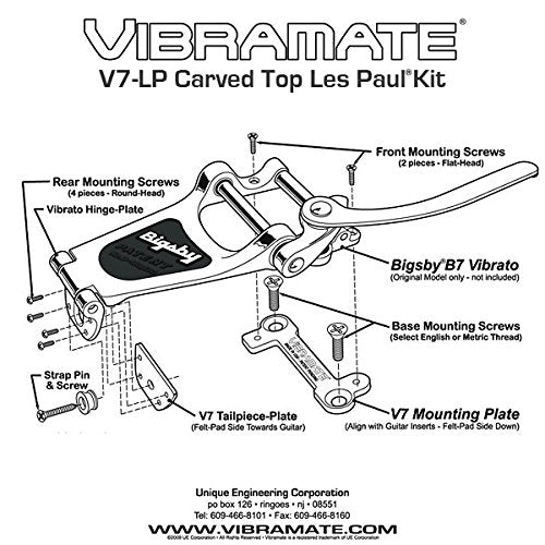 Vibramate V7-LP Mounting Kit for Bigsby B7 Carved Top Les Paul Guitars, Chrome