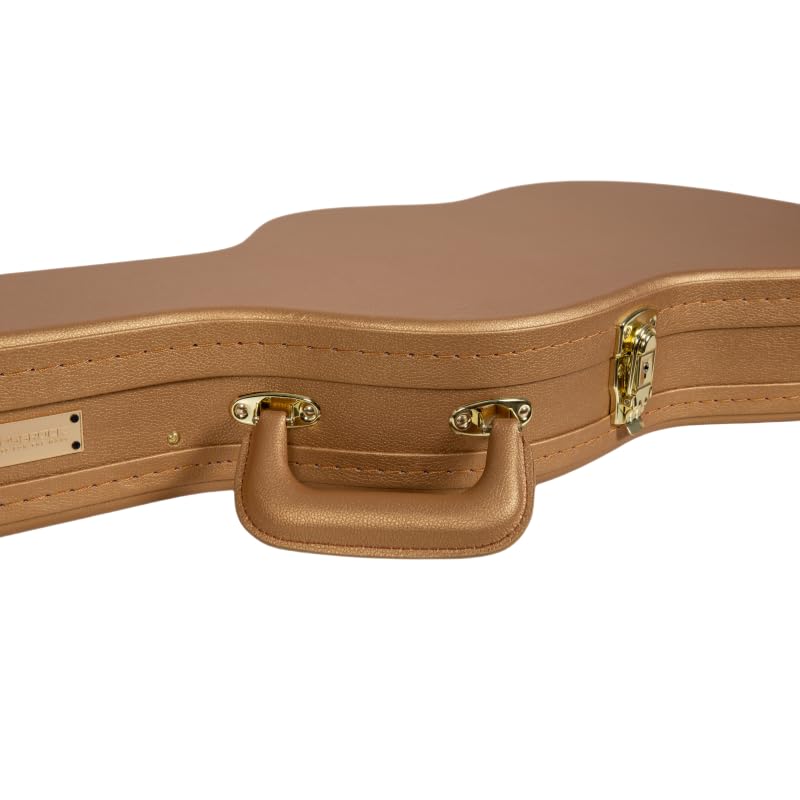 Crossrock Contoured Wooden Electric Guitar Case for Stratocaster & Telecaster | Luxury Gold Faux Leather, Burgundy Velvet Interi