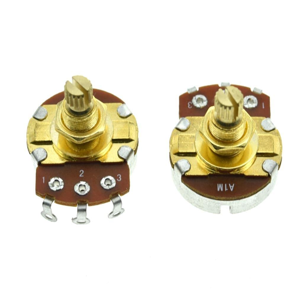 KAISH Pack of 2 Full Size Metric Guitar Bass Pots with 18mm Brass Shaft Audio Taper Potentiometers A1Meg