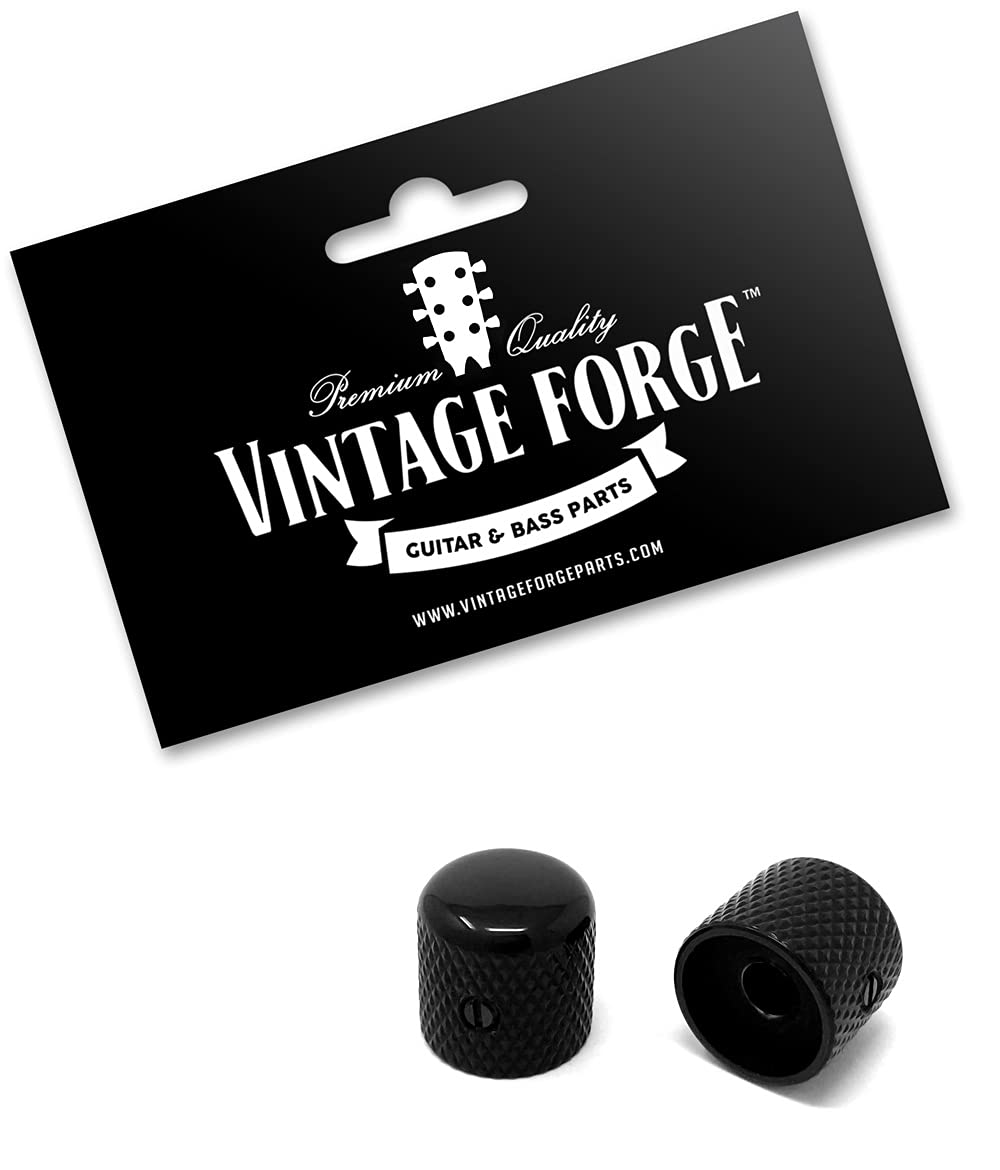 Vintage Forge Black Metal Dome Knobs for Electric Guitar and Bass (Set of 2) 6mm Shaft with Set Screw DK50M-BLK