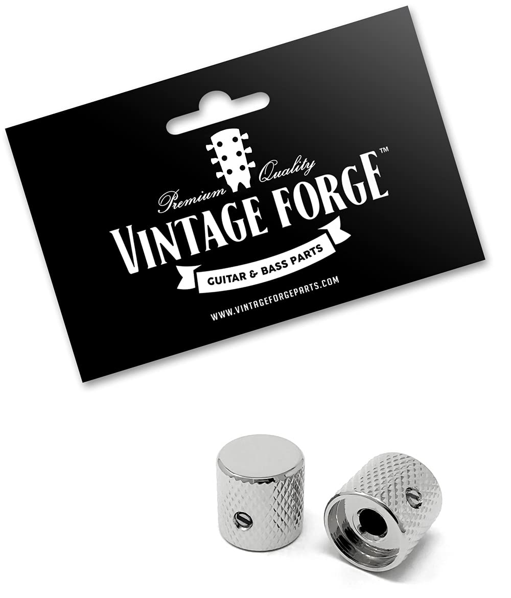 Vintage Forge Chrome Metal Flat Top Barrel Knobs for Electric Guitar and Bass (Set of 2) 6mm Shaft with Set Screw BK30M-CHR