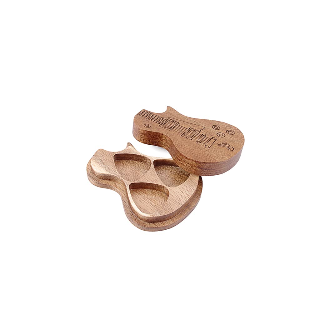 Ogdni Guitar Shaped Wooden Guitar Picks Box With 3 Pcs Guitar Picks Mediator For Guitar Accessories