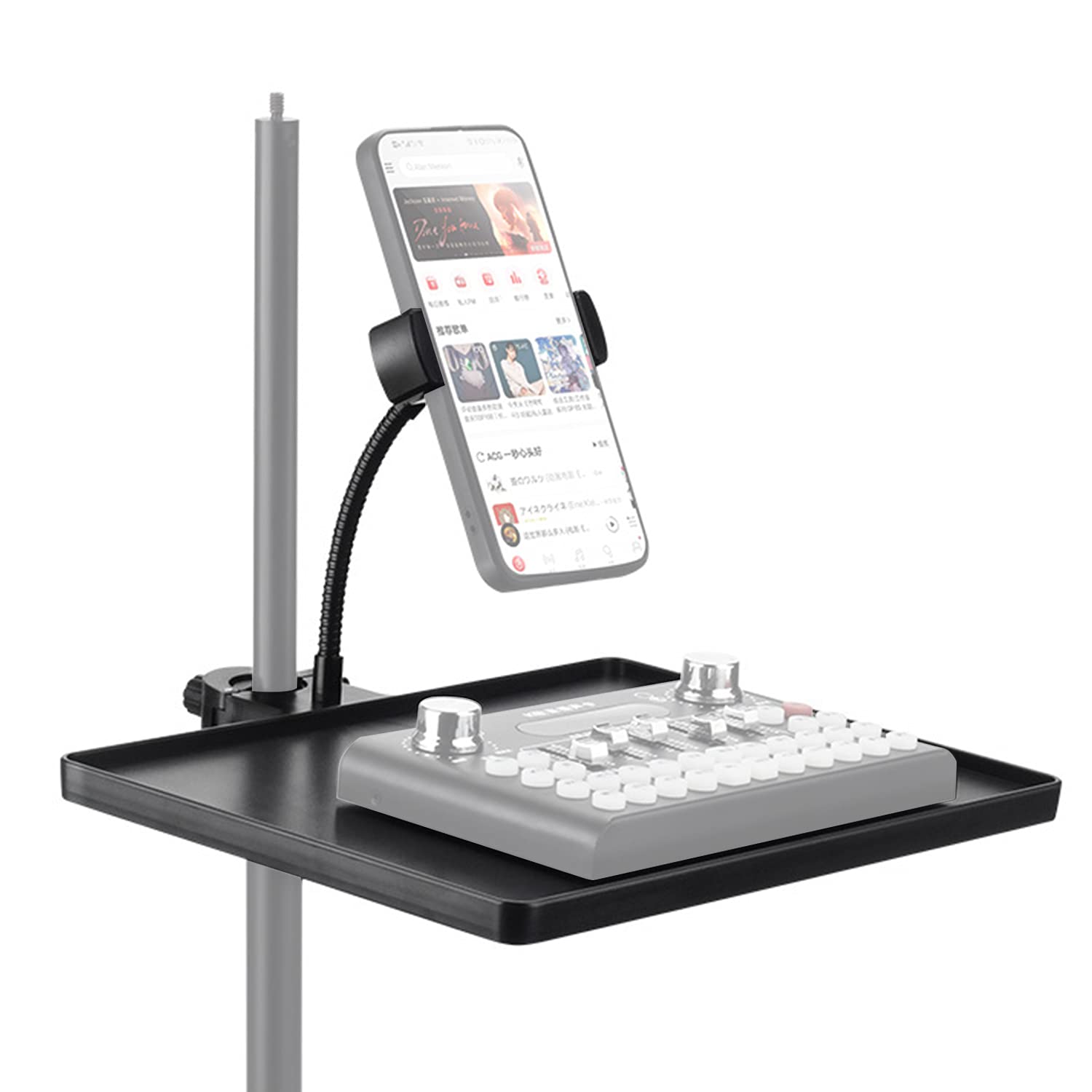 Phone Holder Microphone Stand Tray, Clamp-On Rack Tray,Cell Phone Stand For Music Sheet,Compatible With Most Microphones Stands
