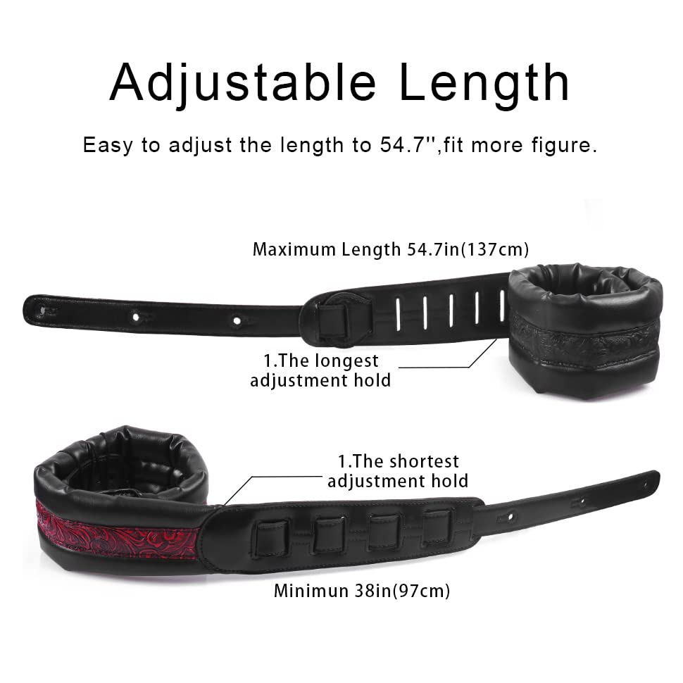 Neoprene Guitar Strap 3.4'' With Carbon Buckle, Leather Top & Back Soft For Bass, Electric Acoustic Guitar