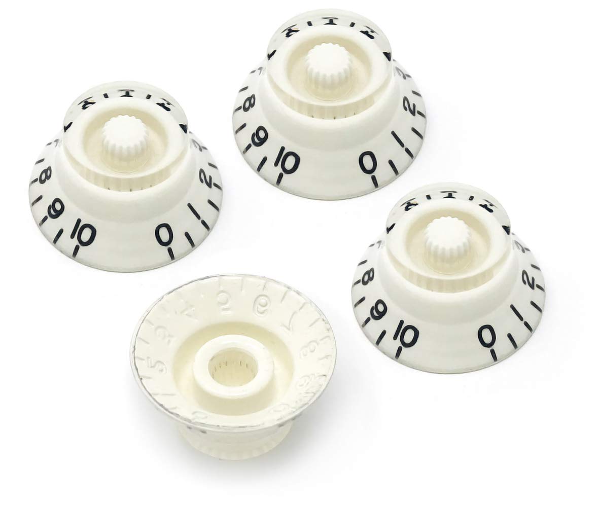 Vintage Forge White Top Hat Bell Knobs Compatible with Epiphone Les Paul Import Electric Guitar (Set of 4) Fits 18 Coarse-Spline