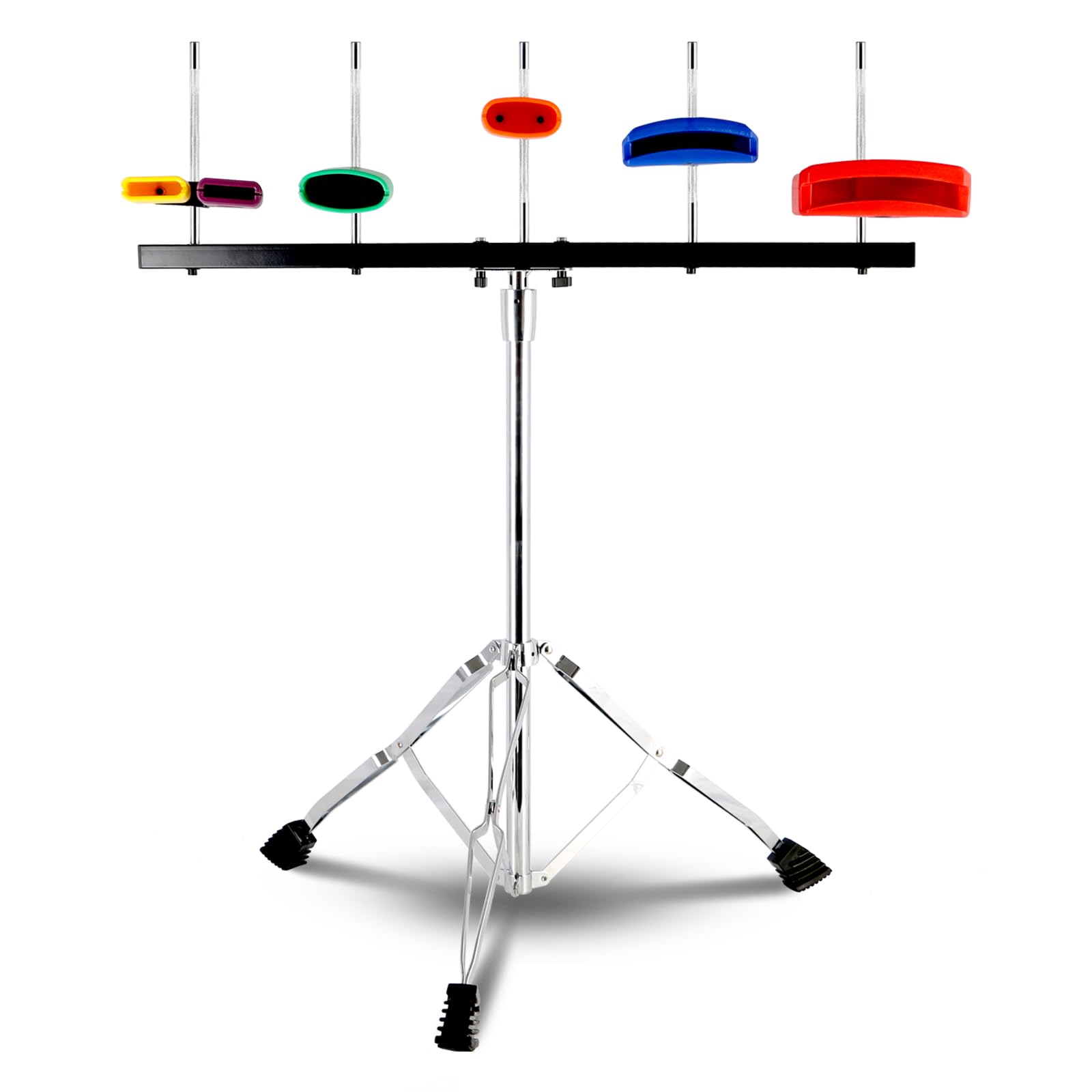 RANMING Jam Block Set Jam Block Percussion Stand Triangular Double Brace Design Plastic Cowbell Stand, with Plastic Jam Blcok Se