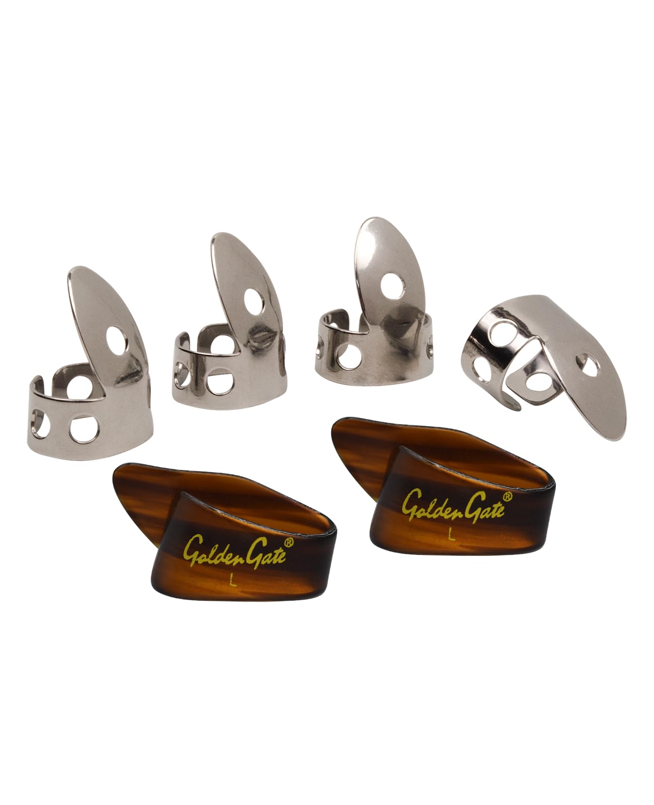 Golden Gate Gp1-4T Thumb & Finger Pick Pack - Stainless Steel/Mock Tortoise - Large
