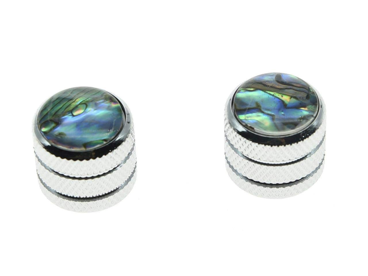 KAISH Chrome Set of 2 Push on Fit Abalone Top Guitar Knobs Dome Knobs Bass Knob for Tele/Telecaster