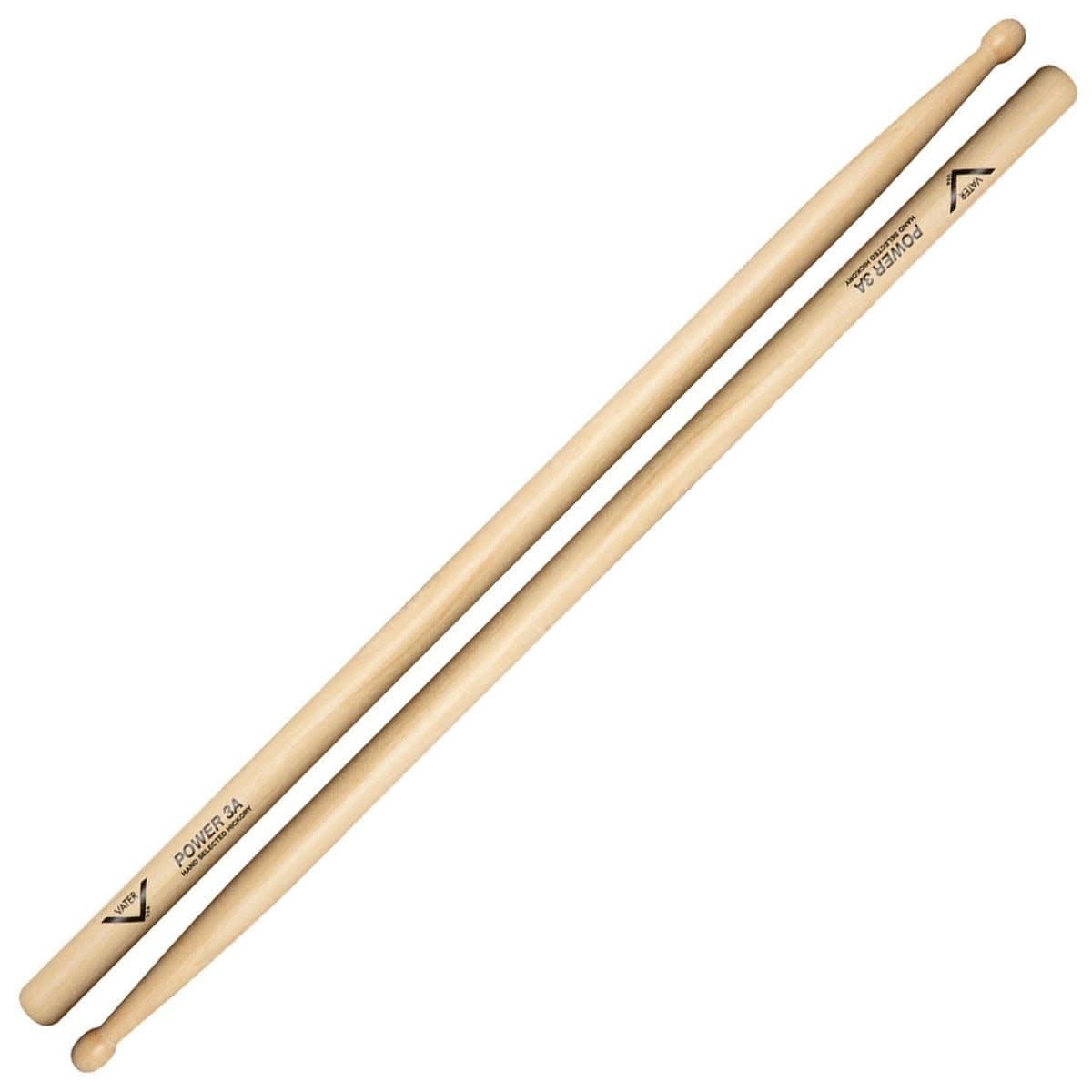 Vater 3A Power Wood Tip Hickory Drumsticks, Pair