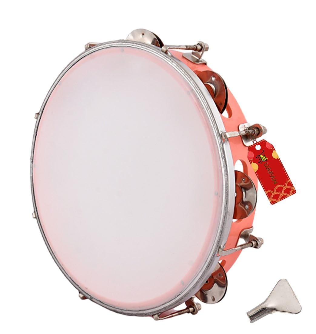 Uapan Dafli Musical Instrument Dafli/Tambourine 10 Inch Hand Percussion Musical Instrument (Orange Tambourine)