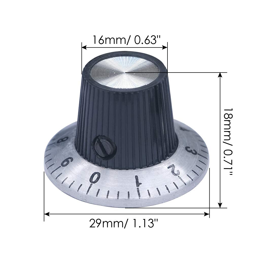 mxuteuk 6Pcs Black with Silver Potentiometer Control Knob Volume Audio Electric Guitar Bass Screw Type 29 x 18mm (d*h) KNOB-C-2