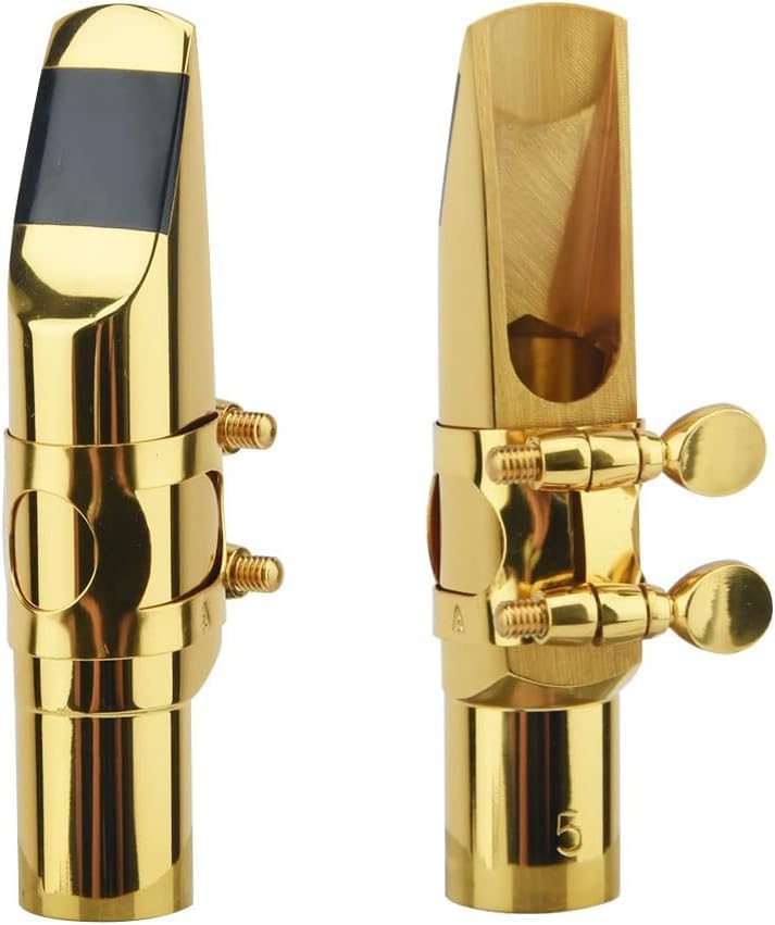 Alto Sax Saxophone Mouthpiece w/Cap & Ligatures, Brass Metal Eb Alto Sax Mouthpieces 5C for Saxophone Professionals and Beginner
