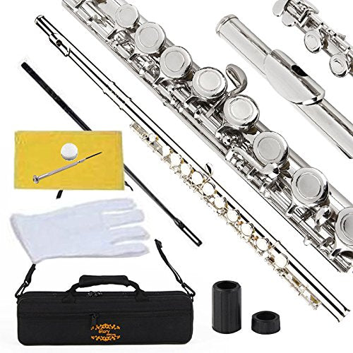Glory Closed Hole C Flute With Case, Tuning Rod And Cloth,Joint Grease And Gloves Nickel Siver