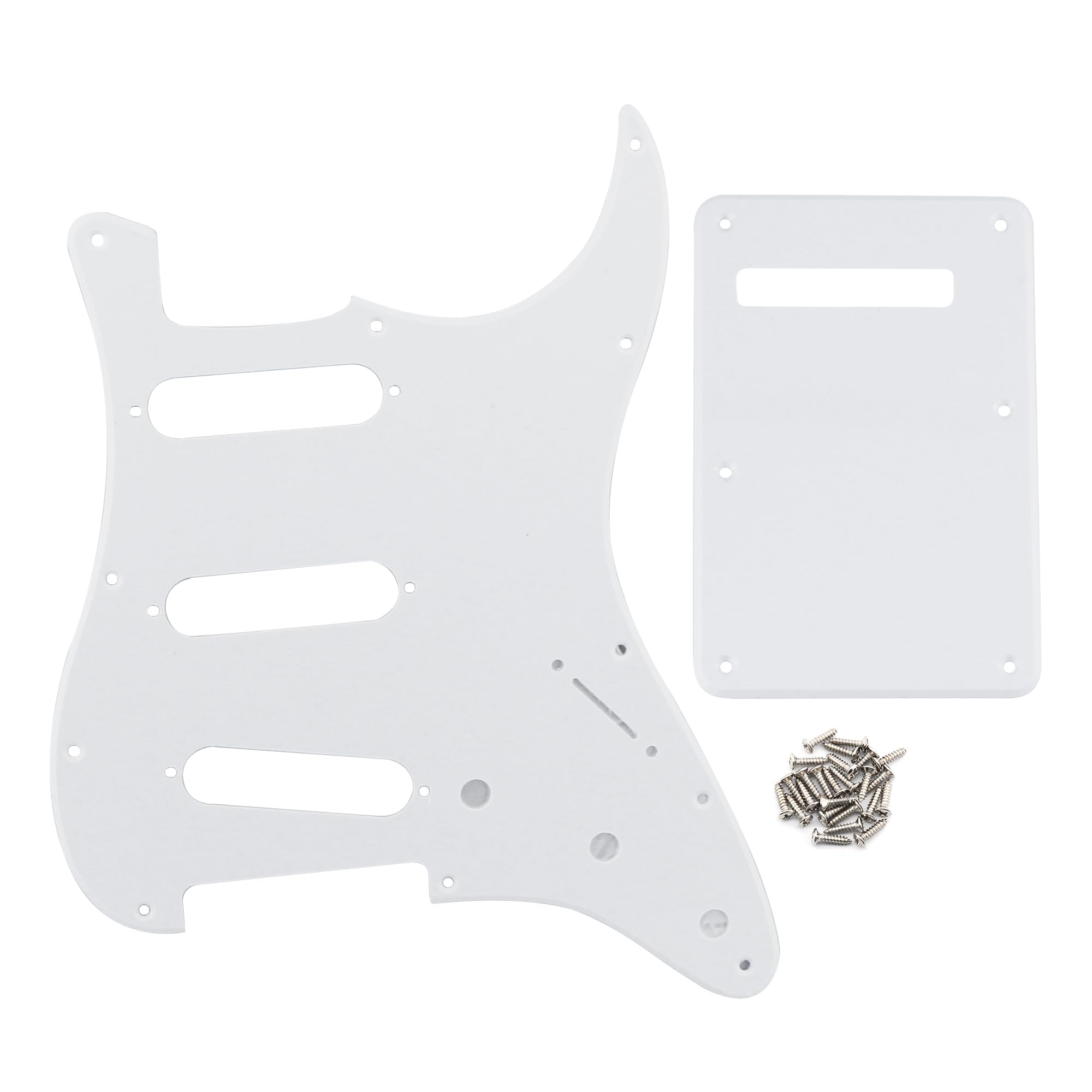 FLEOR SSS 11-Hole Electric Guitar Pickguard with Backplate and Pickguard Screws Set for ST Style Guitar Part,1Ply White