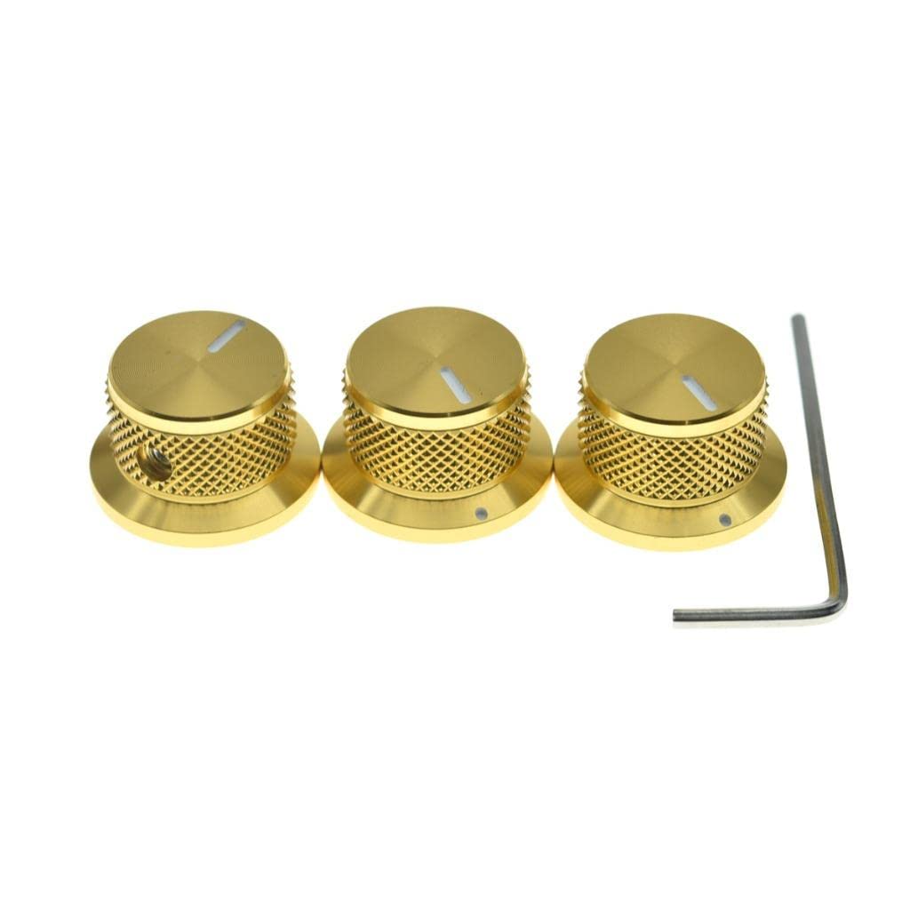 Kaish 3Pcs Aluminium Potentiometer Knobs 1/4'' Universal Top Hat Knobs Bell Control Knob With Set Screw For Guitar/Bass/Amps/Pre