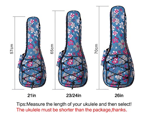 HOT SEAL 10MM Waterproof Durable Colorful Ukulele Case Bag with Storage (21in, Blue flowers)