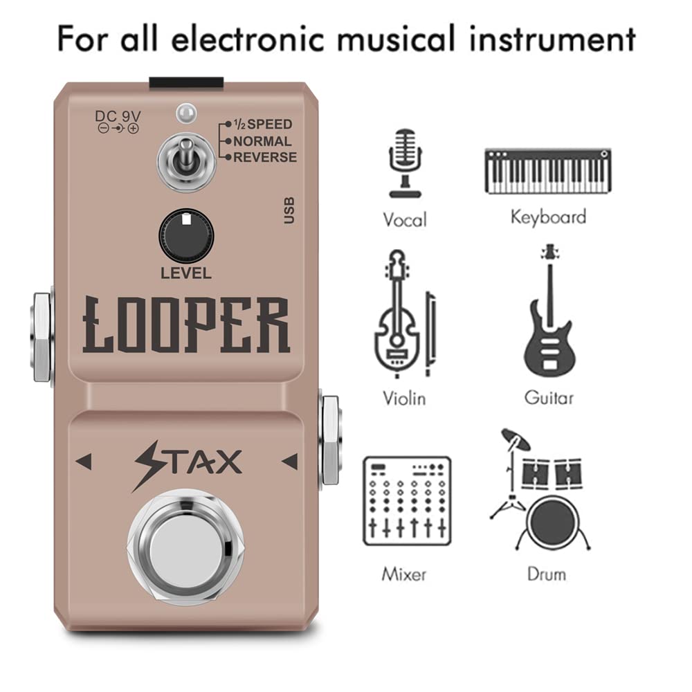 Stax Looper Guitar Pedal Loop Station Guitar Effects Pedal with Unlimited Overdubs 10 Minutes of Looping, 1/2 time, and Reverse