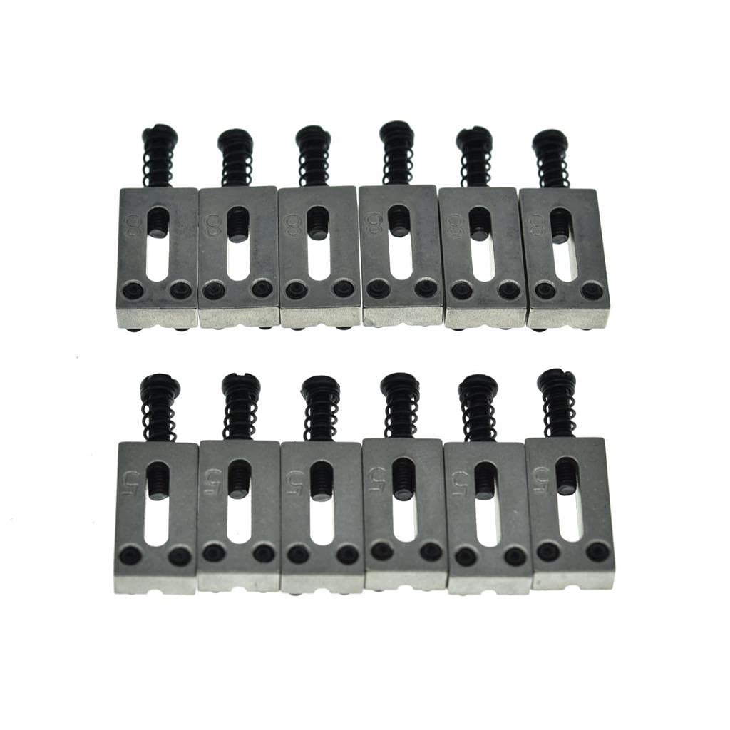 KAISH Set of 6 Stainless Steel Saddles Electric Guitar Bridge Saddle 10.5mm with Black Screws for Strat Tele Guitars