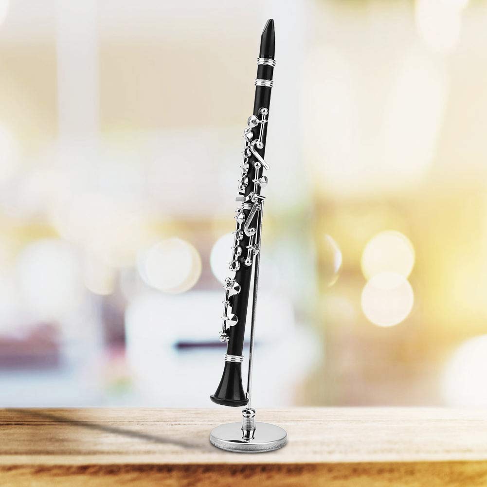 Clarinet Music 16Cm Miniature Black Clarinet Musical Instrument Brass Miniature Clarinet Model with Box for Dollhouse Music Home
