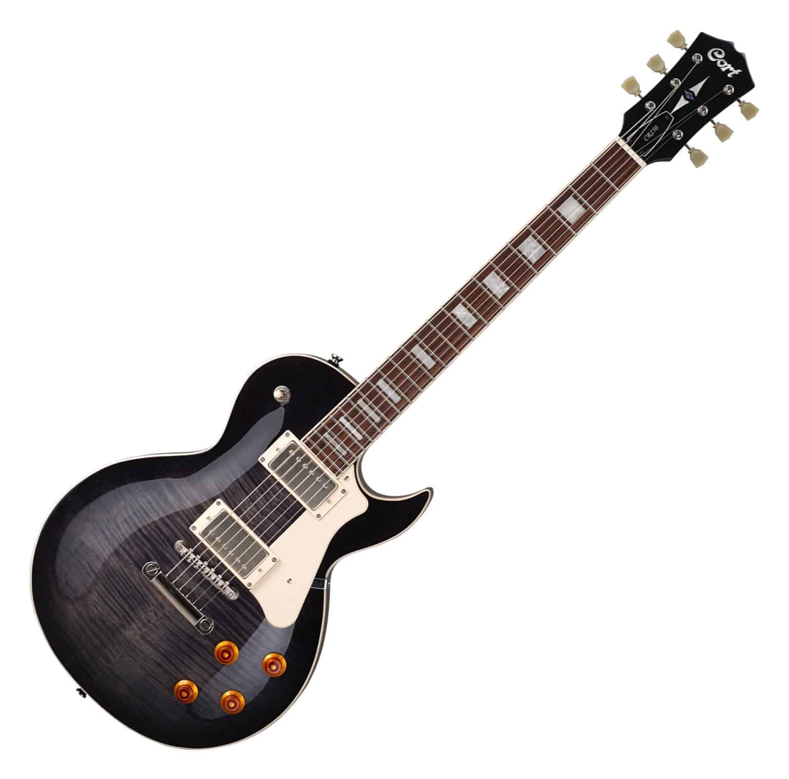 Cort Cr250Tbk Classic Rock Series Electric Guitar Arched Flamed Maple Top, Trans Black