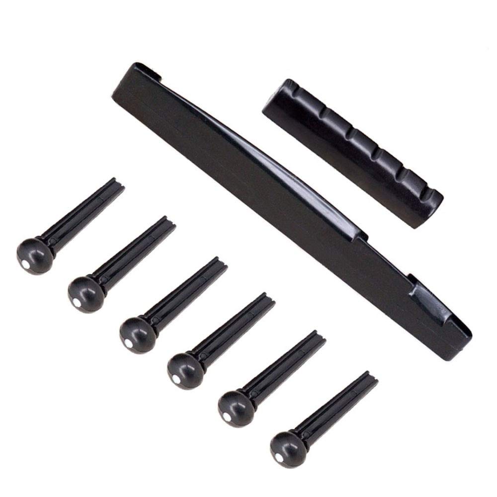 Jiayouy 6 String Acoustic Guitar Rosewood Bridge Saddle Nut Pins Set Including Bridge & Six Bridge Pins & End Pin & Saddle and N