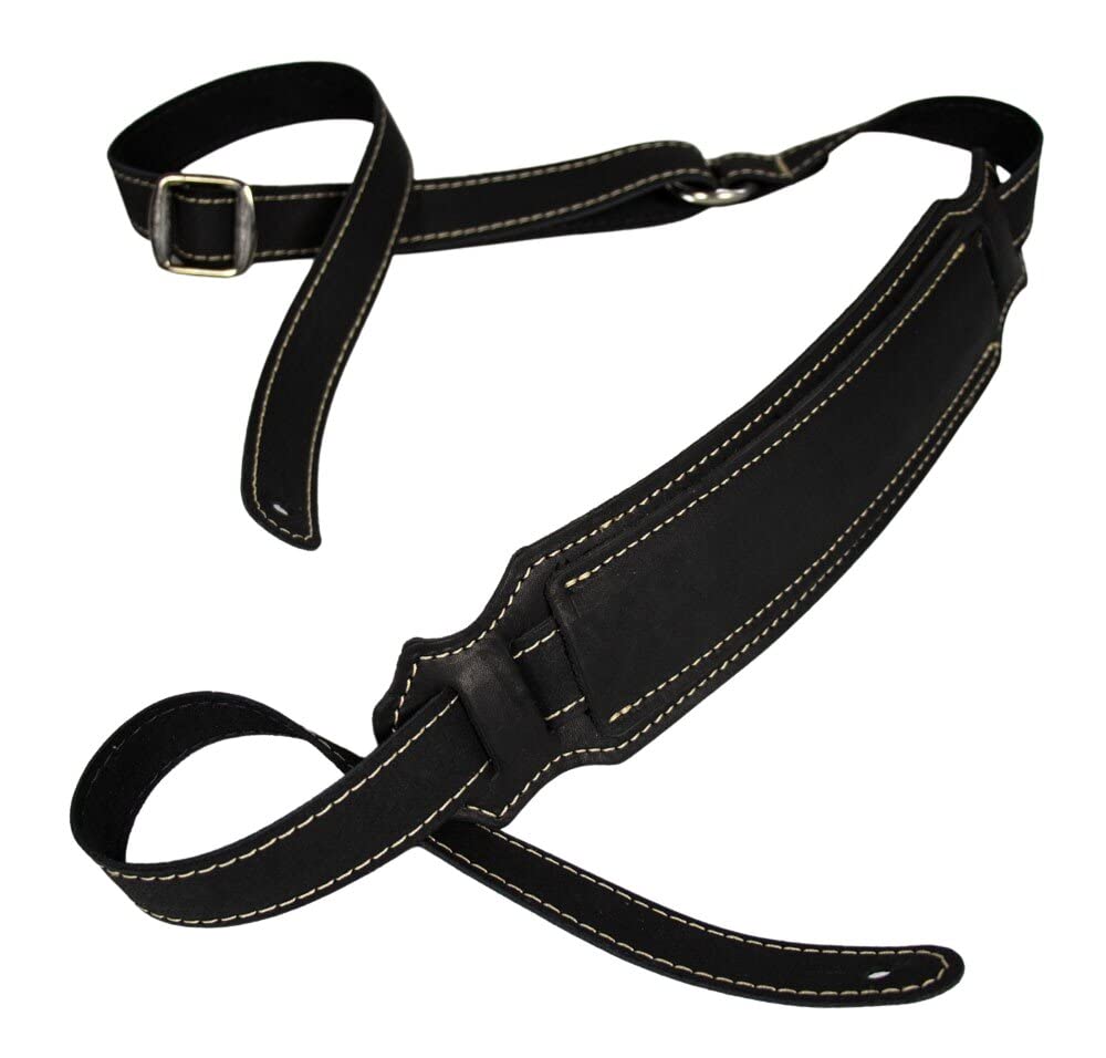 Franklin Strap - Ball Glove Leather Vintage Style Pad - Guitar Strap - Black With Natural Stitching (Black)