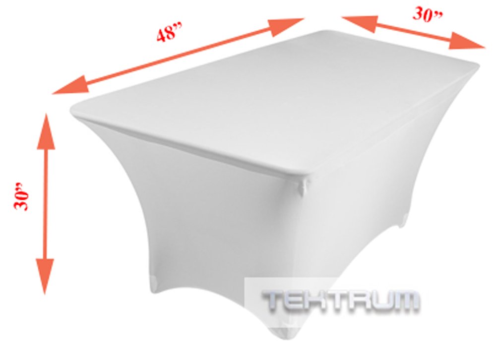 TEKTRUM 4 FT LONG RECTANGULAR STRETCH TABLECLOTH DJ JACKET COVER FOR TRADE SHOW - PREMIUM FABRIC (White)