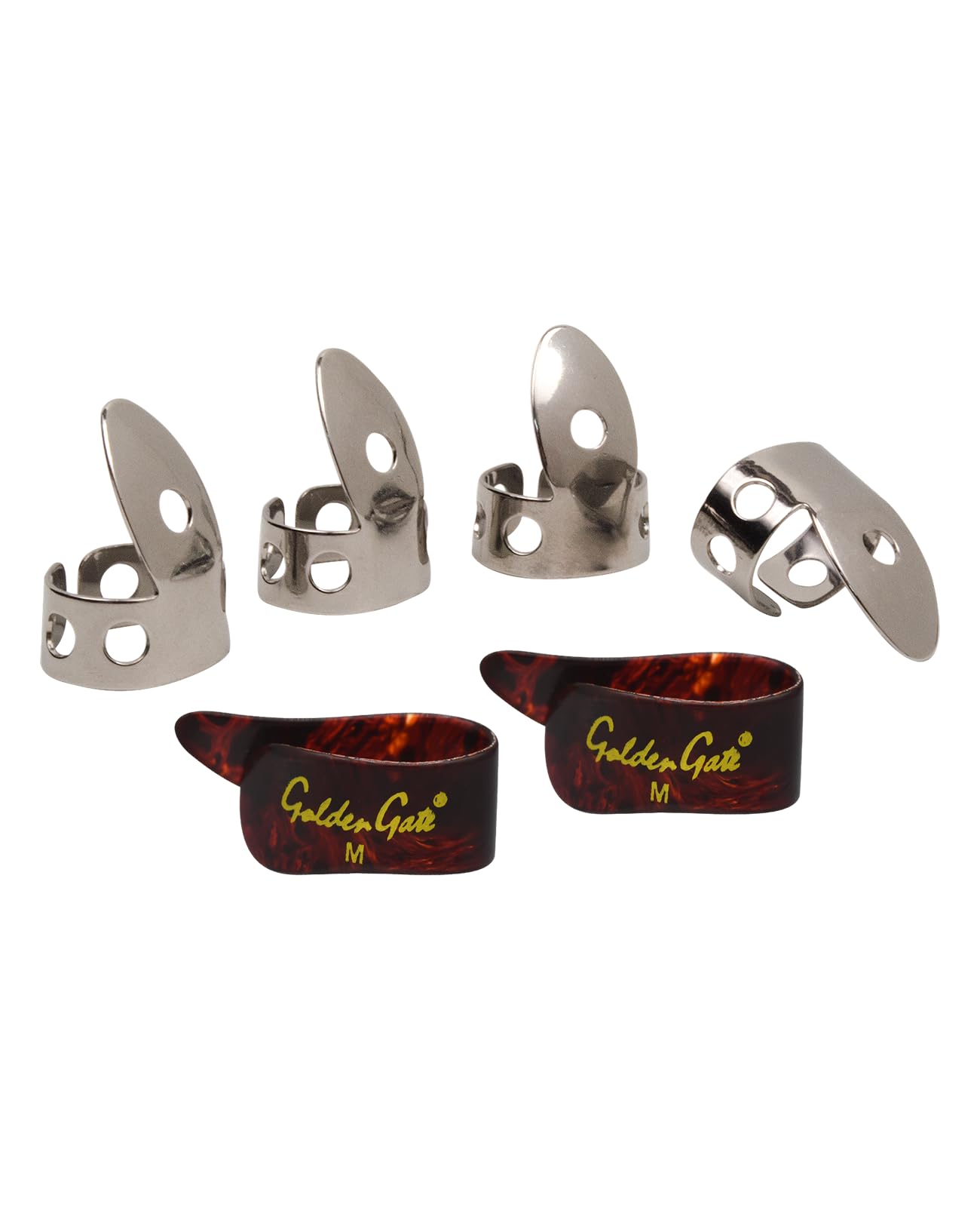 Golden Gate Gp1-3T Thumb & Finger Pick Pack - Stainless Steel/Mock Tortoise - Medium