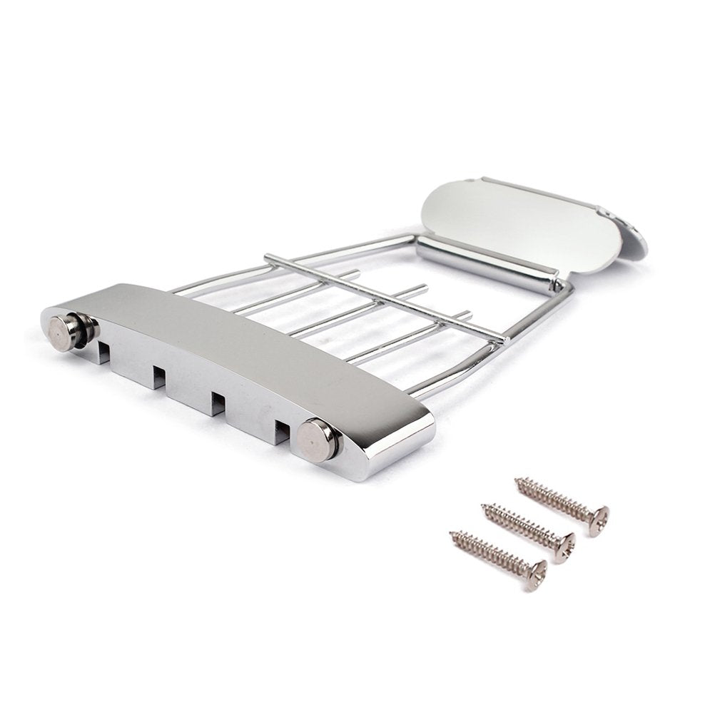 ULTNICE 4 String Guitar Trapeze Tailpiece Adjustable Guitar Tailpiec Bridge with Screws for Archtop Jazz Bass Guitar 15mm Spacin