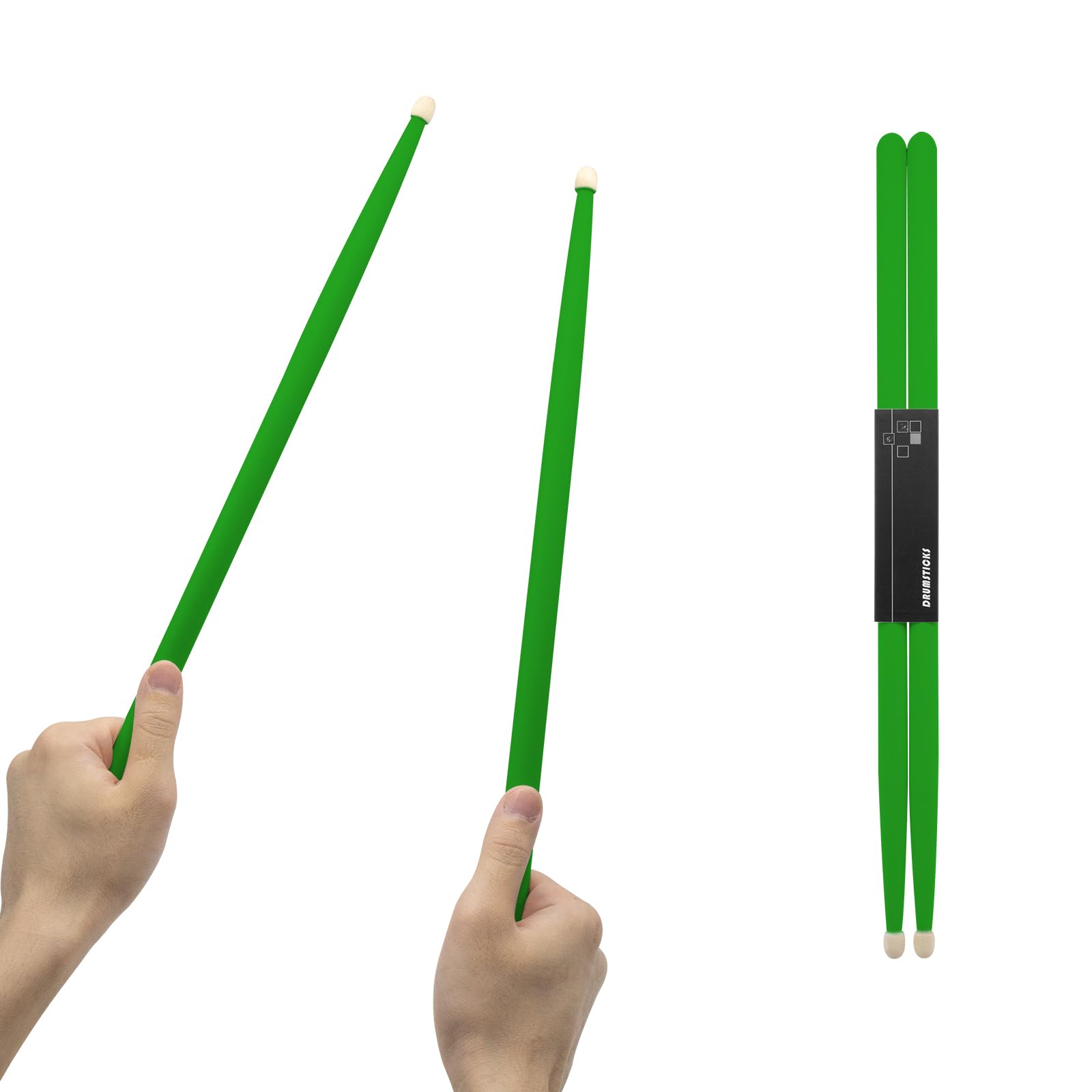 CashBeat 5A Maple Wood Drumsticks, Non-Slip Grip, Classic Green Drum Stick for Kids Adults Beginner, Percussionists Drumming Acc