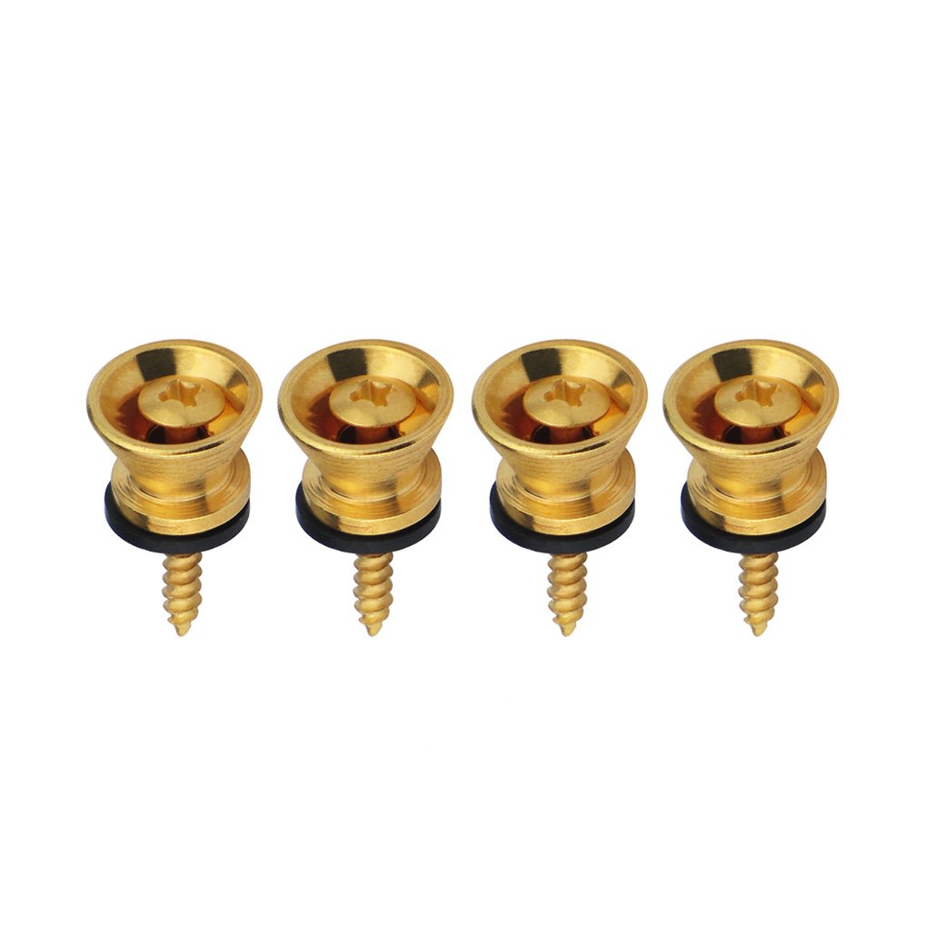 FLEOR 4pcs Golden Metal Guitar Strap Locks Buttons End Pins with Screws & Washers for Guitar Bass Ukulele Mandolin