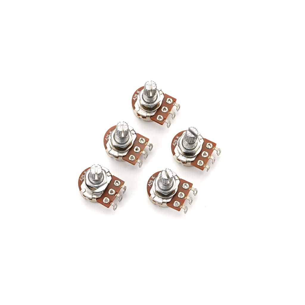Alnicov 5 Pcs Guitar Pots 18mm Split Shaft A25K Potentiometers Audio Taper Small Size