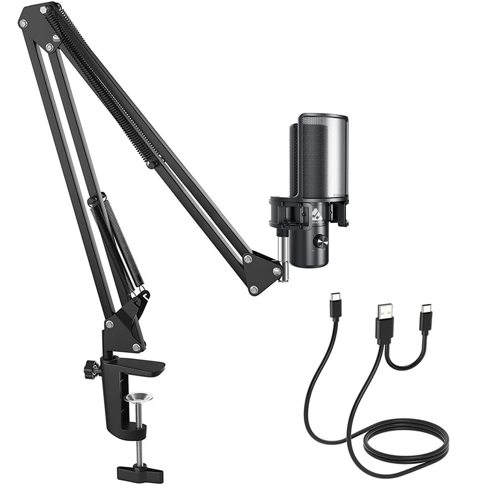 Audio Array Am-C40 Large Diaphragm Usb Condenser Microphone Kit | Boom Arm & Pop-Filter | 96Khz/24Bit No Latency Headphone Monit