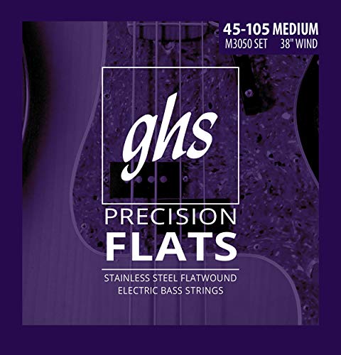 Ghs Strings M3050 4-String Precision Flatwound, Stainless Steel Flat Wound Bass Strings, Long Scale Plus (.045-.105)