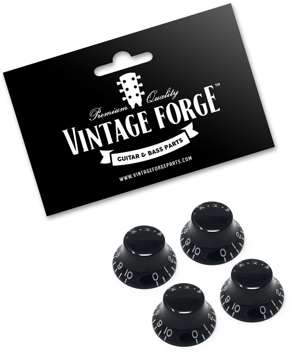 Vintage Forge Black Top Hat Bell Knobs Compatible with Gibson Les Paul Electric Guitar (Set of 4) Fits 24 Fine-Spline USA (Imper