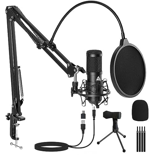 Audio Array AM-C1 USB Condenser Microphone Kit | 192kHz/24bit | BoomArm, Pop Filter, Mic Cover, Shock Mount, Tripod & 2.5M USB C