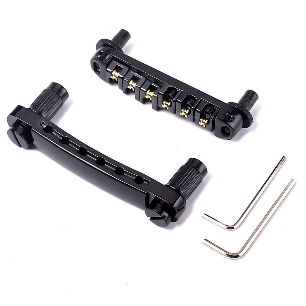 Abr-1 Style Tune-o-matic Bridge Tailpiece Roller Saddle Bridge for Gibson Les Paul Gear Replacement (black)