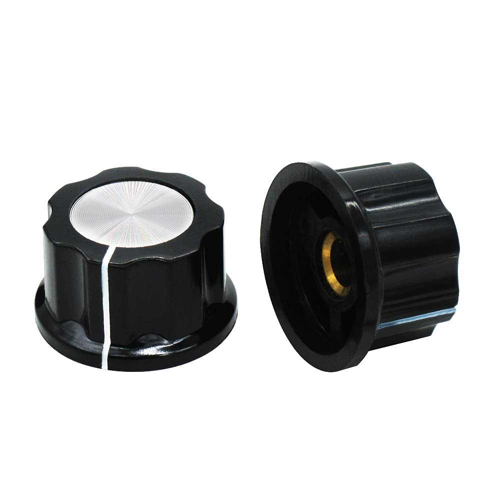 mxuteuk 10Pcs Black Potentiometer Control Knob Volume Audio Electric Guitar Bass Screw Type 26 x 15mm (d*h) + 10pcs 0-100 Scale