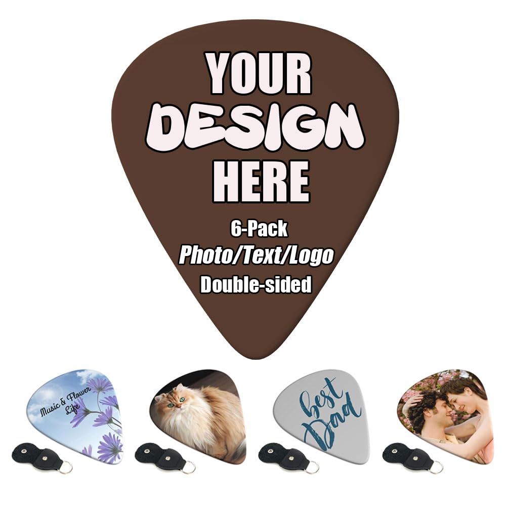 Custom 6 Pack Guitar Picks With Leather Keychain Case, Personalized Plectrums Ukulele Accessories, Customize Memorial Gifts for 