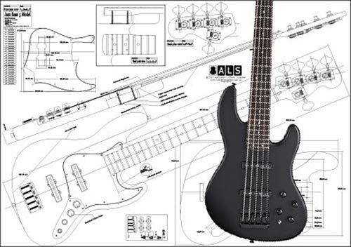 Fender Jazz Bass 5 String - Full Scale Art Print - Unframed - Black & White - Modern - Music - Living Room - 33 x 47 inches