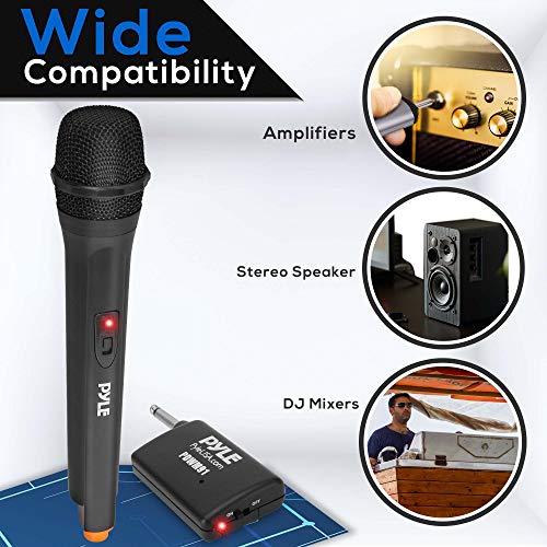 Pyle Portable VHF Wireless Microphone System - Professional Battery Operated Handheld Dynamic Unidirectional Cordless Microphone
