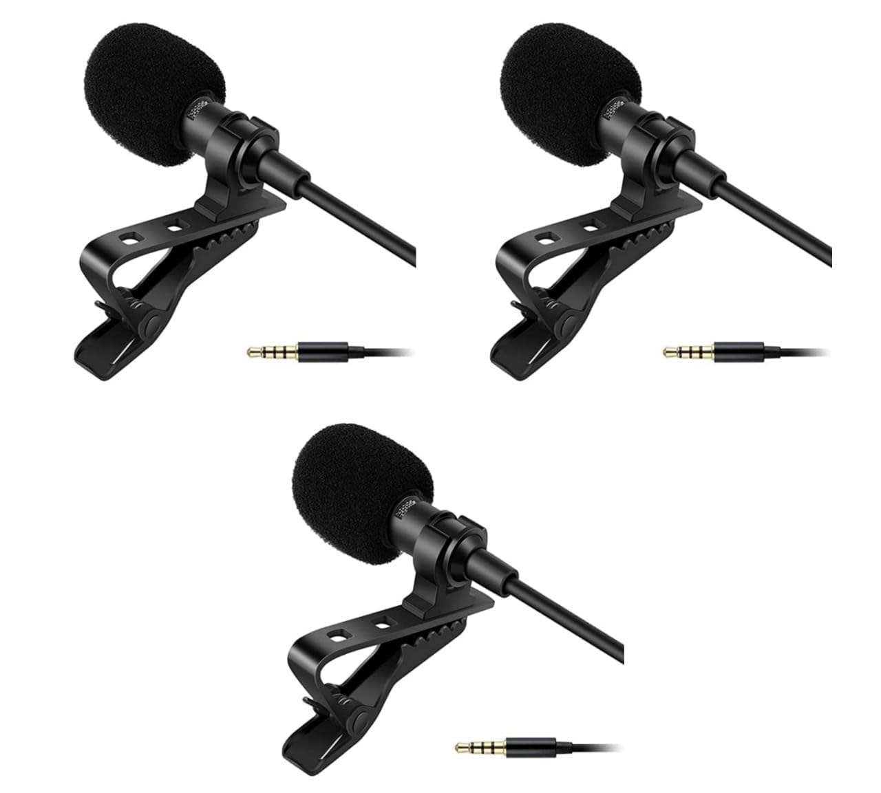 Inefable Dynamic Lapel Collar Mic Voice Recording Filter Microphone For Singing Youtube Smartphones - Black (Pack Of 3)
