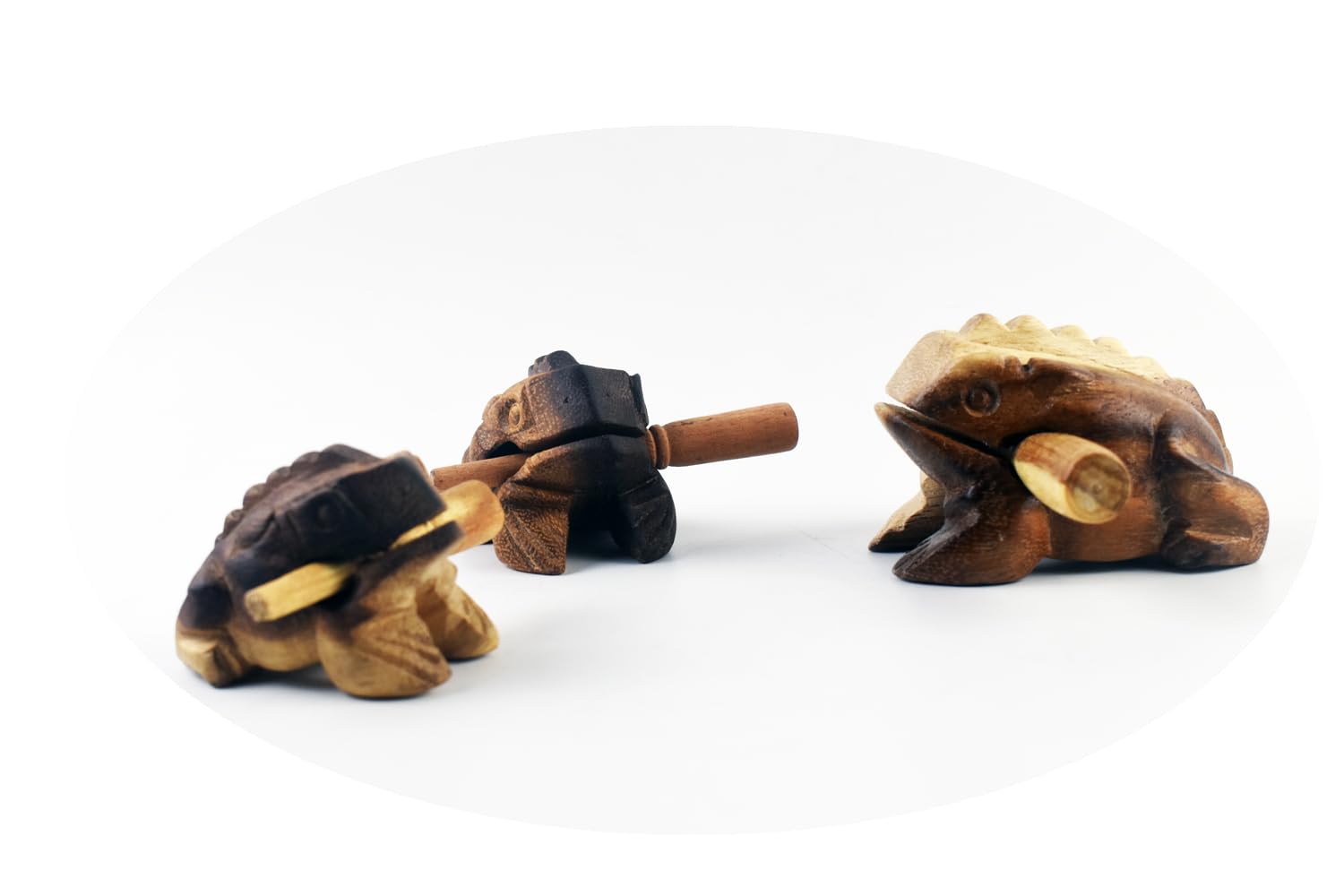 Guiros Percussion Instruments Wooden Frog 3 Piece Set of 5 Inch, 4 Inch, 3Inch, Wooden Frog Musical Instrument (Vintage Style)
