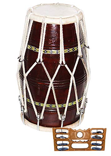 Gt Manufacture Wooden Nut & Rope Goat Skin Dholak With Khartak & Beautyfull Shiny Colour(Brown)